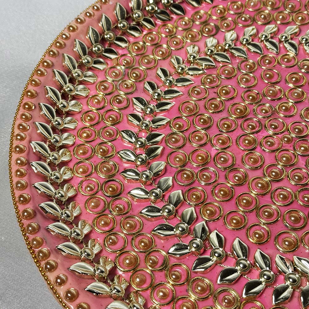 Pink and Gold Decorated Thali - Decorative Thalis - Viyaah Accessories