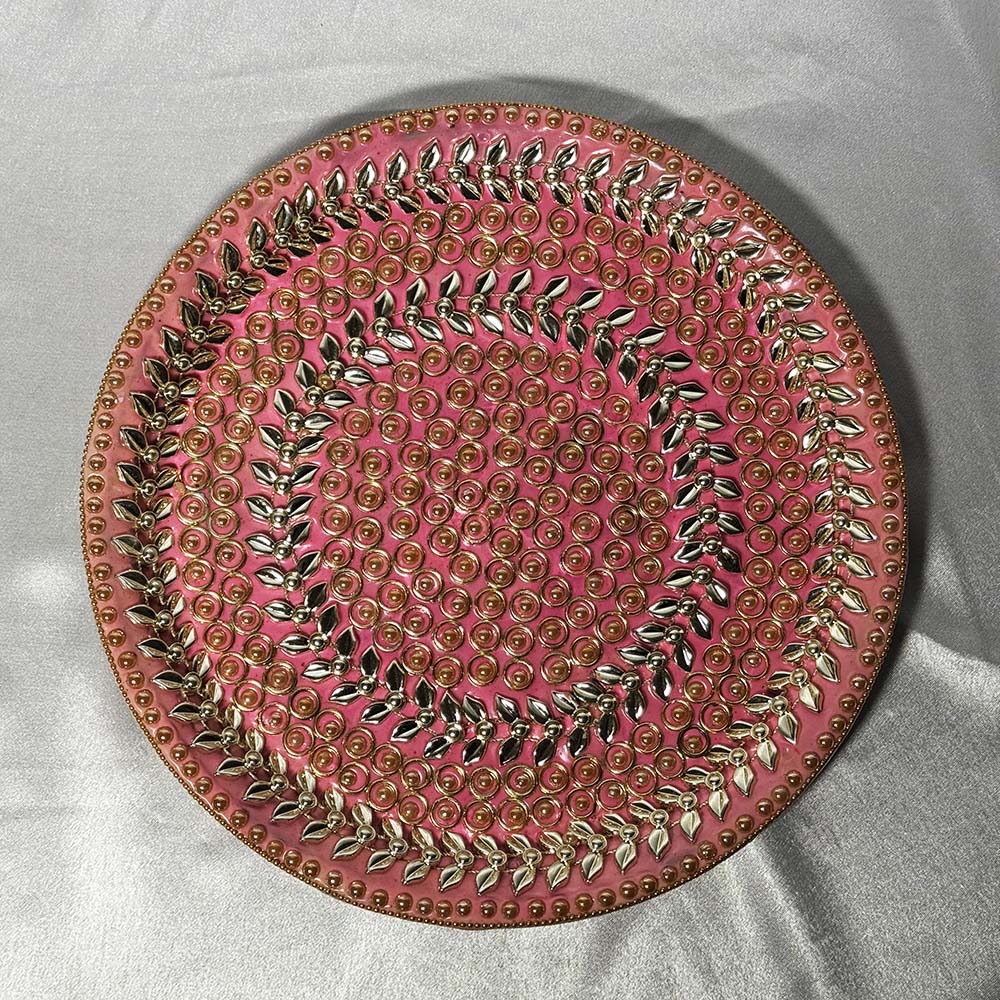 Pink and Gold Decorated Thali - Decorative Thalis - Viyaah Accessories - 1